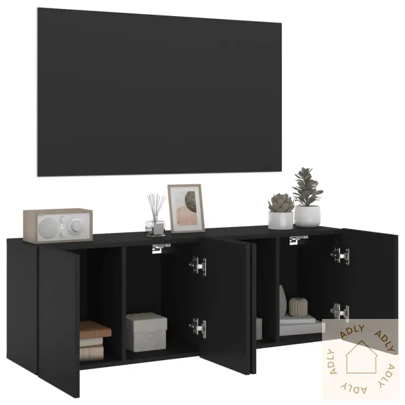 Veggmonterte Tv-Benker 2 Stk Svart 60X30X41 Cm