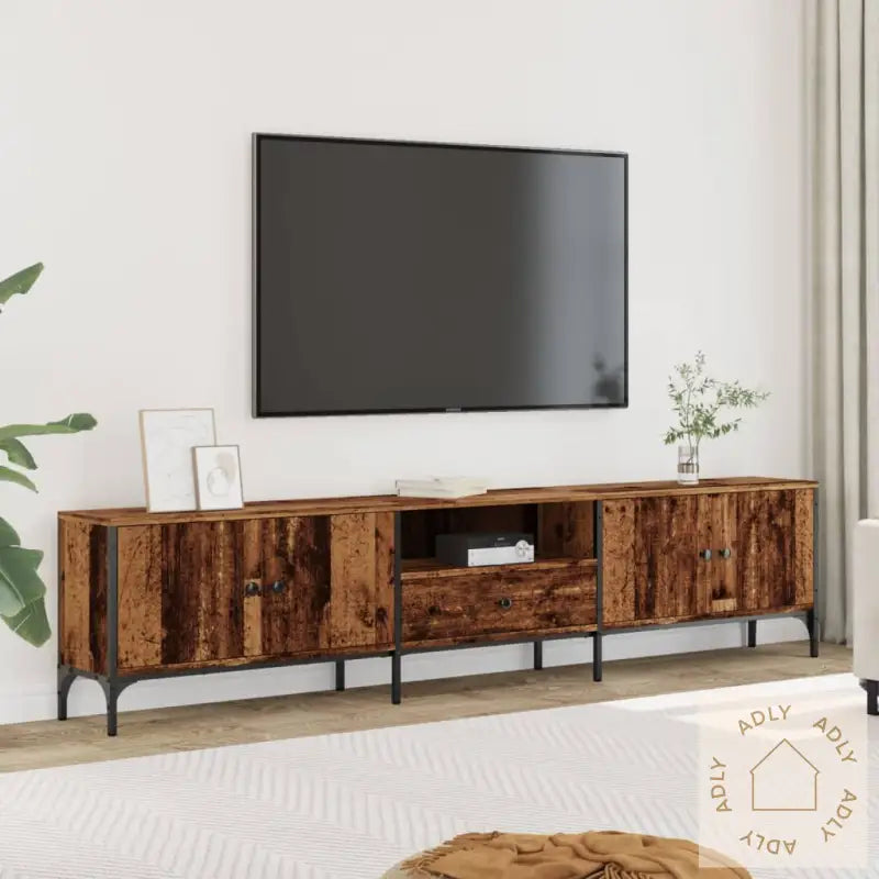 Tv-Benk Med Skuff Gammelt Tre 200X25X44 Cm Konstruert Tre