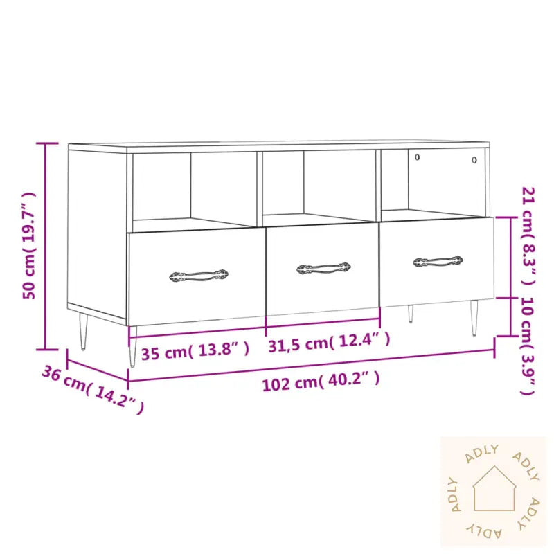 Tv-Benk Hvit 102X36X50 Cm Konstruert Tre