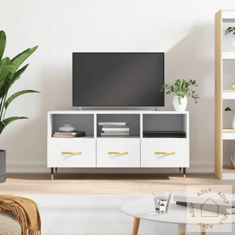 Tv-Benk Hvit 102X36X50 Cm Konstruert Tre