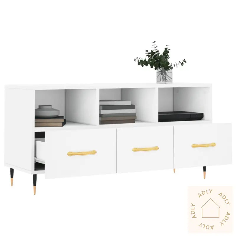 Tv-Benk Hvit 102X36X50 Cm Konstruert Tre