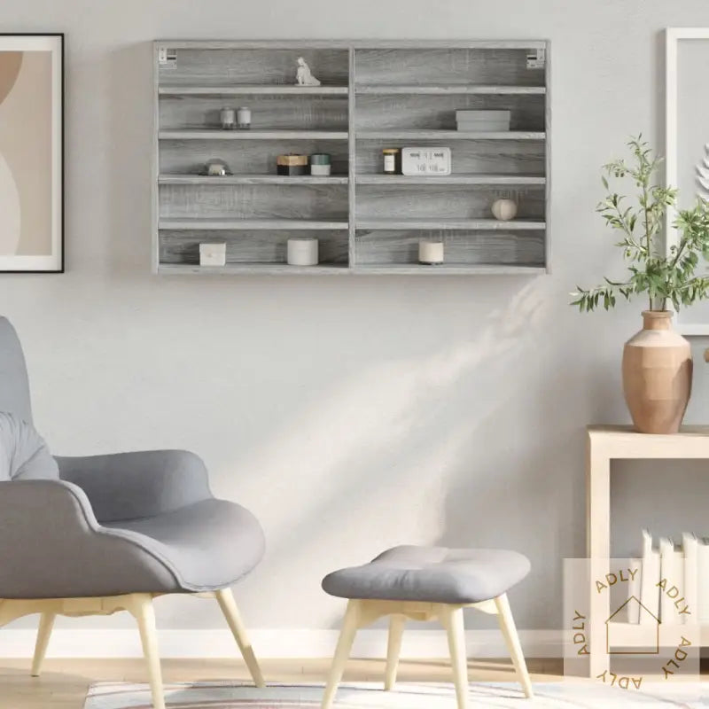 Vitrineskap Grå Sonoma 100X15X58 Cm Konstruert Tre