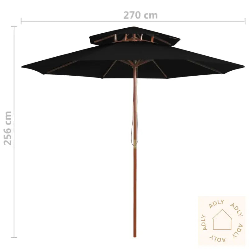 Dobbel Parasoll Med Trestang 270 Cm Svart