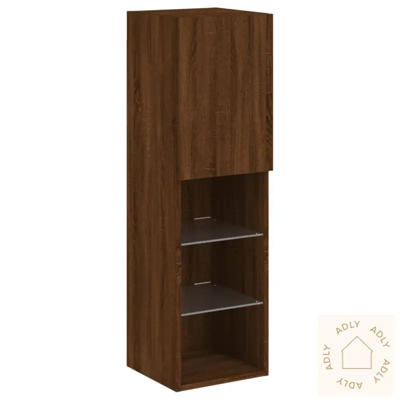 Tv-Benker Med Led-Lys 2 Stk Brun Eik 30,5X30X102 Cm