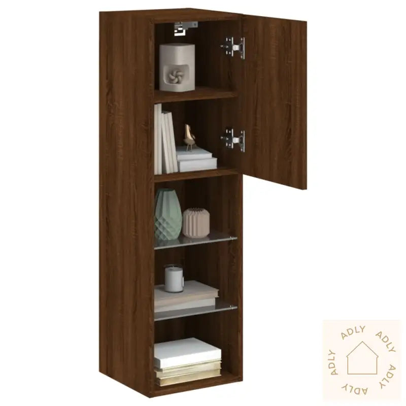 Tv-Benker Med Led-Lys 2 Stk Brun Eik 30,5X30X102 Cm