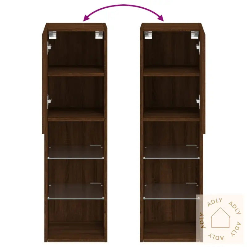 Tv-Benker Med Led-Lys 2 Stk Brun Eik 30,5X30X102 Cm