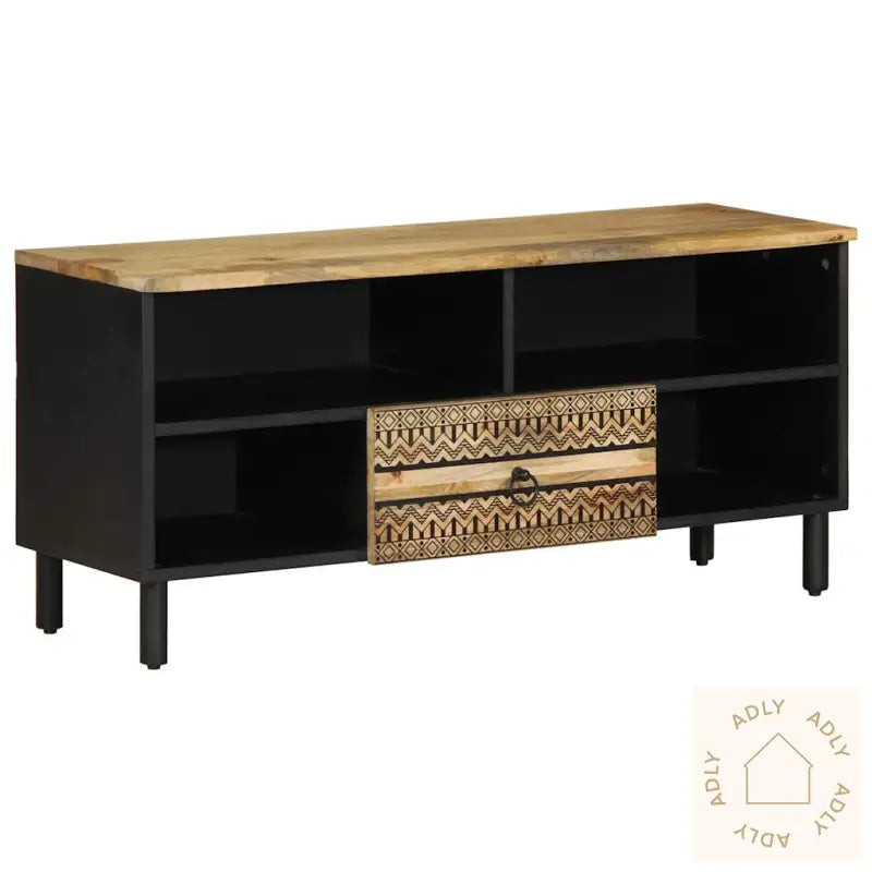 Tv-Benk Svart 100X33,5X46 Cm Grovt Heltre Mangotre