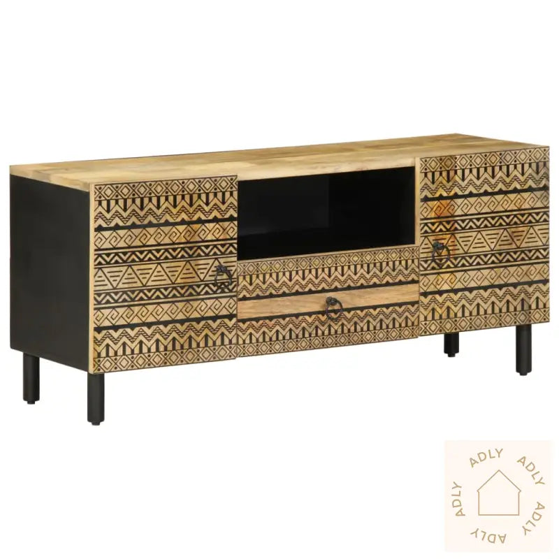 Tv-Benk Svart 105X33,5X46 Cm Grovt Heltre Mangotre