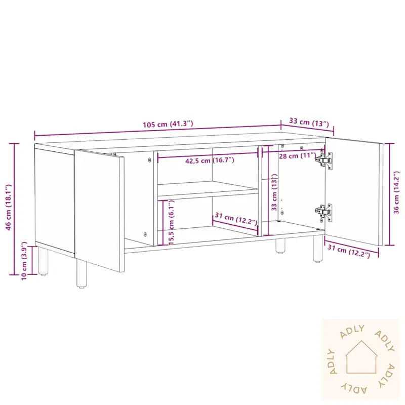 Tv-Benk Brun 105X33X46 Cm Heltre Mango