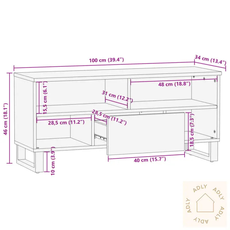 Tv-Benk 100X34X46 Cm Heltre Akasie
