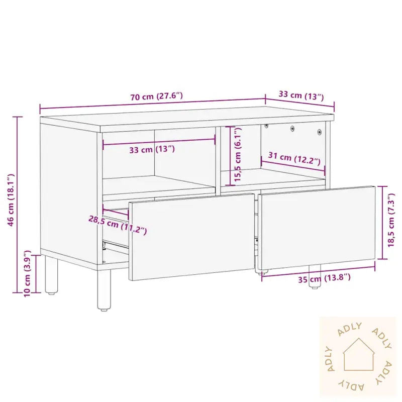 Tv-Benk Brun 70X33X46 Cm Heltre Mango