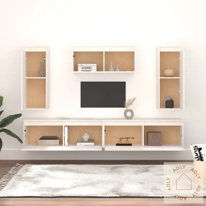 Tv-Benker 5 Stk Hvit Heltre Furu