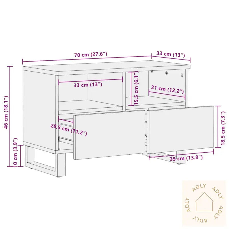 Tv-Benk Svart 70X33X46 Cm Heltre Mango