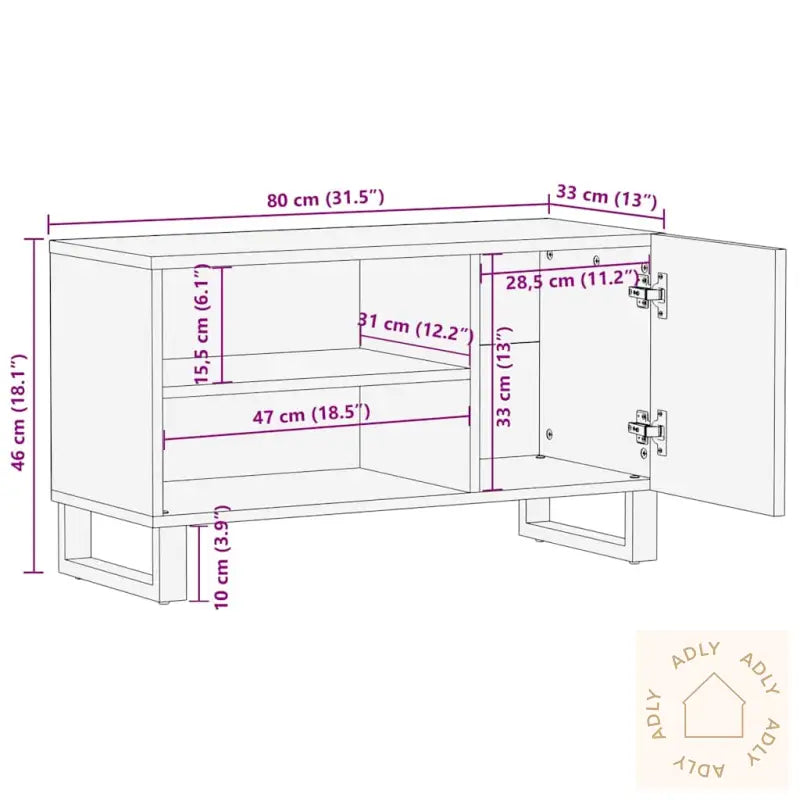 Tv-Benk Svart 80X33X46 Cm Heltre Mango