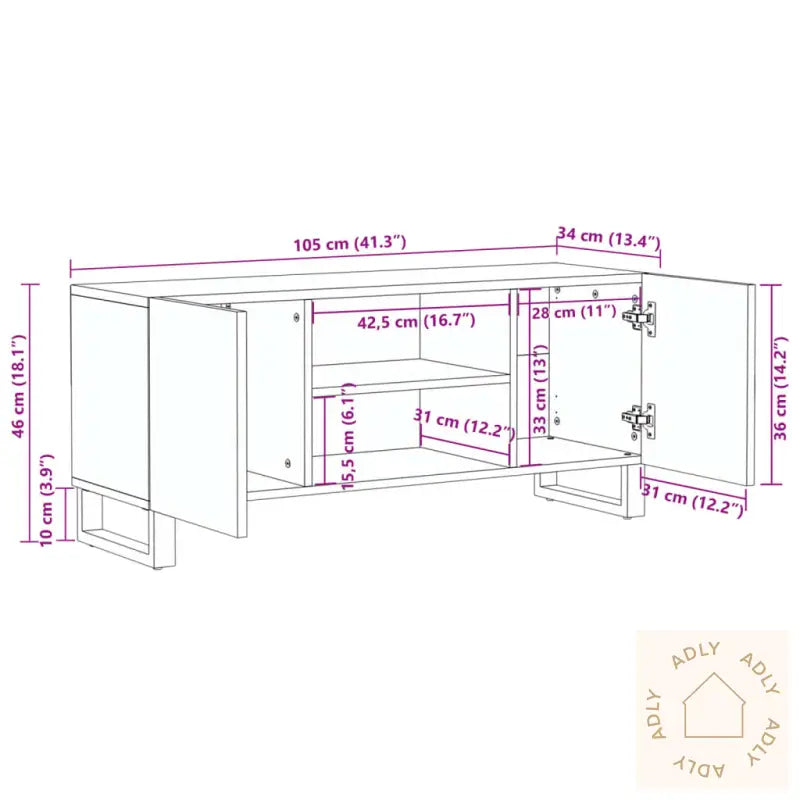 Tv-Benk Hvit 105X34X46 Cm Grovt Heltre Mangotre