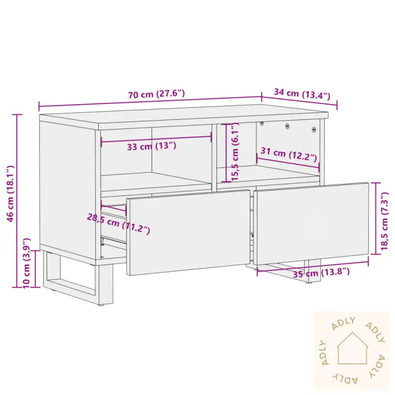 Tv-Benk Brun 70X34X46 Cm Heltre Mango