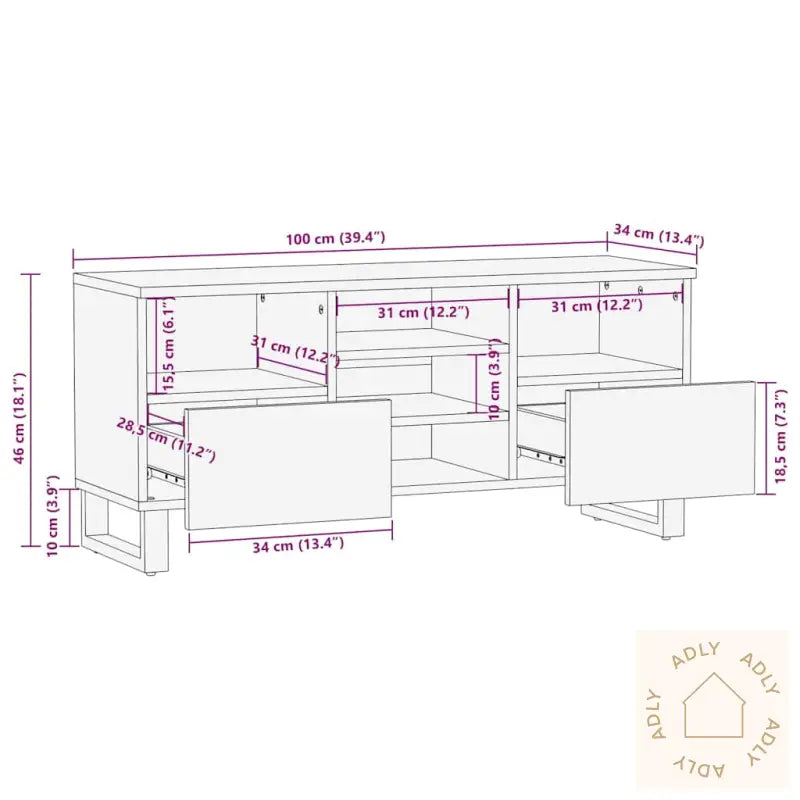 Tv-Benk Brun 100X34X46 Cm Heltre Mango