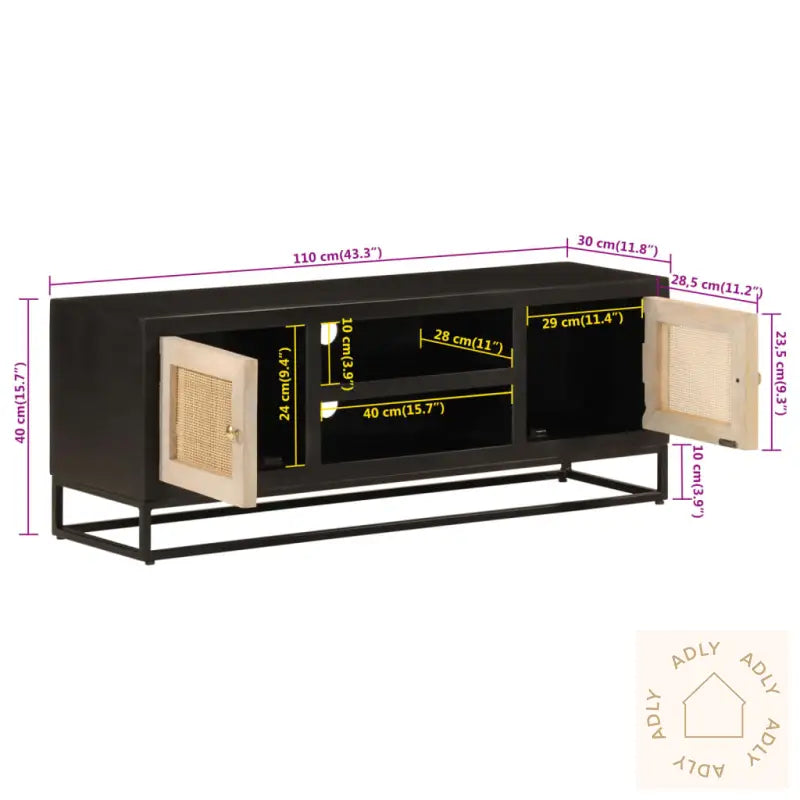 Tv-Benk Svart 110X30X40 Cm Heltre Mangotre Og Jern
