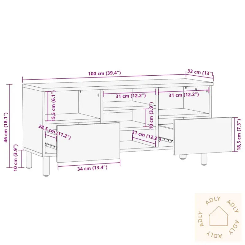 Tv-Benk Brun 100X33X46 Cm Heltre Mango