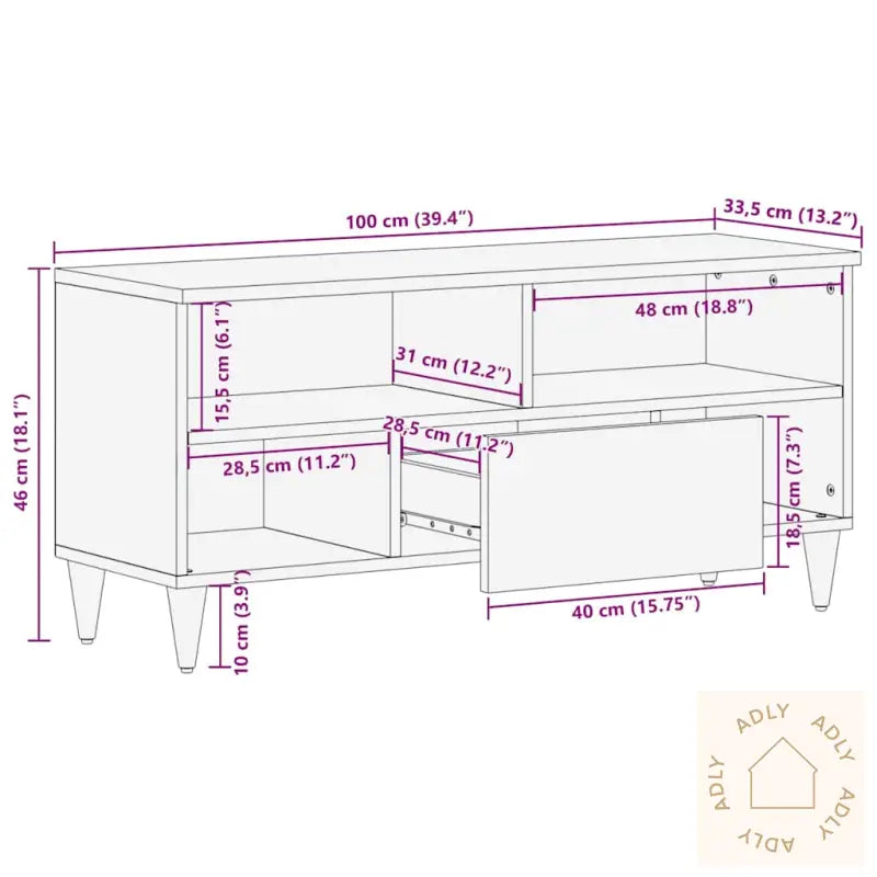 Tv-Benk 100X33,5X46 Cm Heltre Mango