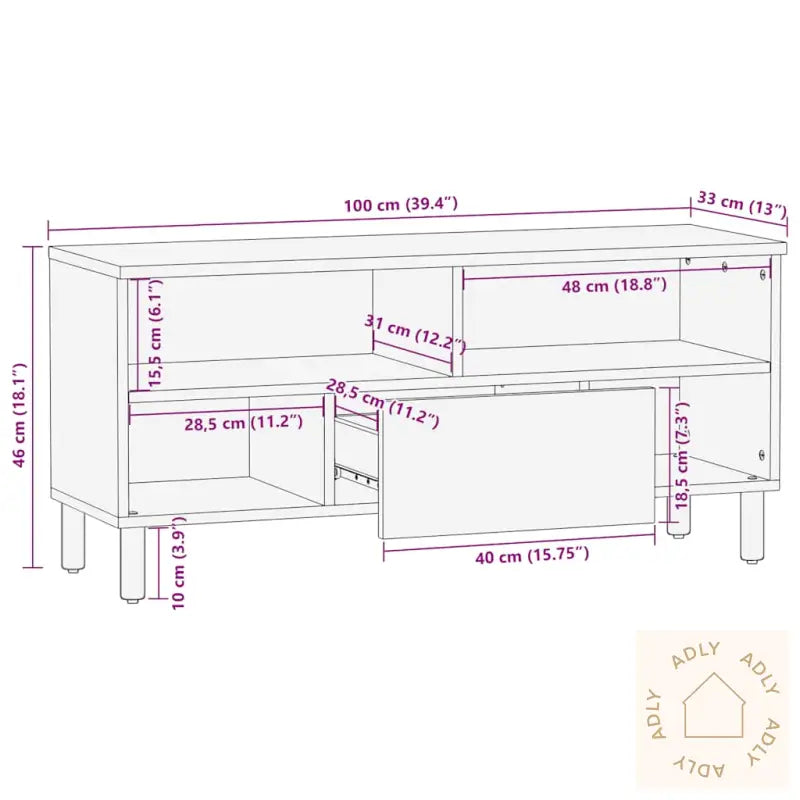Tv-Benk Brun 100X33X46 Cm Heltre Mango