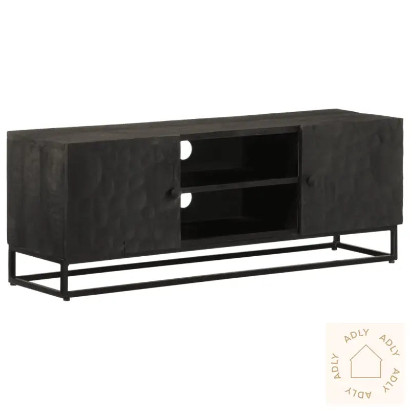Tv-Benk Svart 110X30X40 Cm Heltre Mangotre Og Jern
