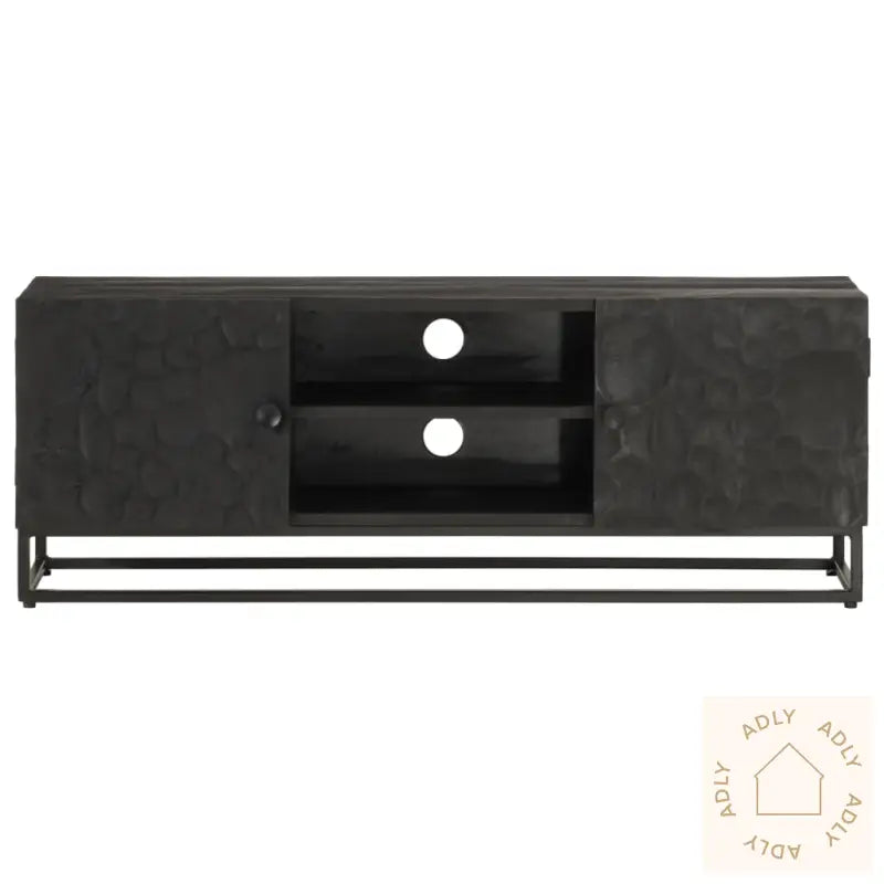 Tv-Benk Svart 110X30X40 Cm Heltre Mangotre Og Jern