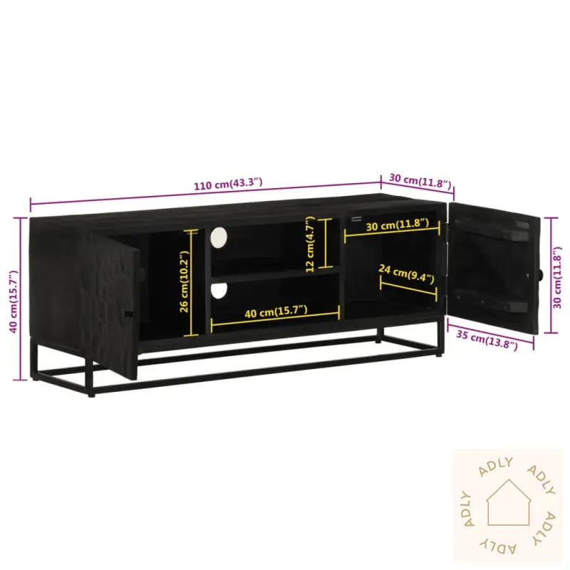 Tv-Benk Svart 110X30X40 Cm Heltre Mangotre Og Jern