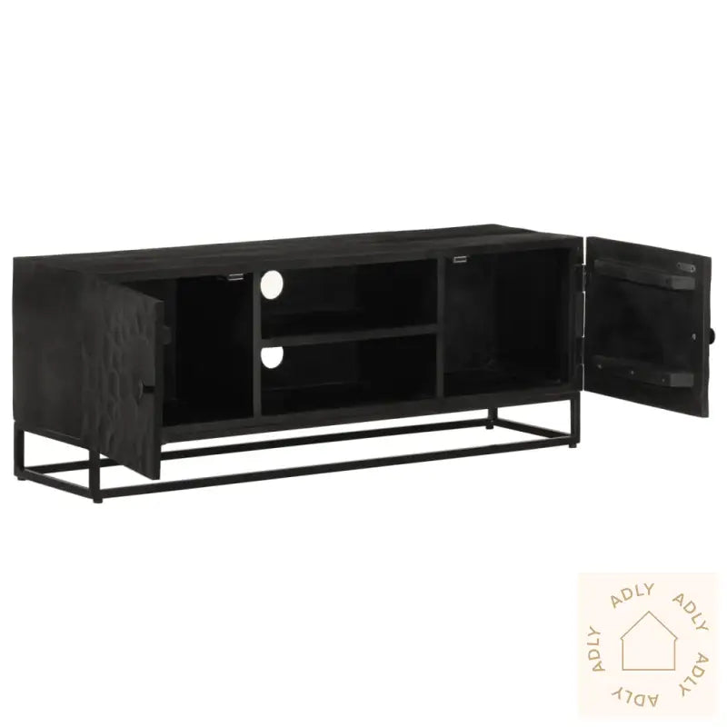 Tv-Benk Svart 110X30X40 Cm Heltre Mangotre Og Jern