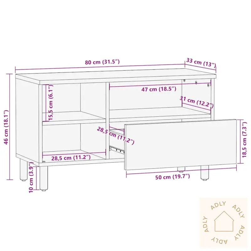 Tv-Benk Brun 80X33X46 Cm Heltre Mango