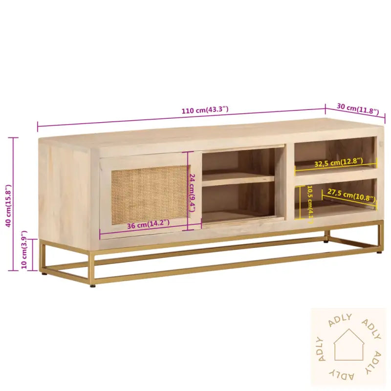 Tv-Benk 110X30X40 Cm Heltre Mangotre Og Jern