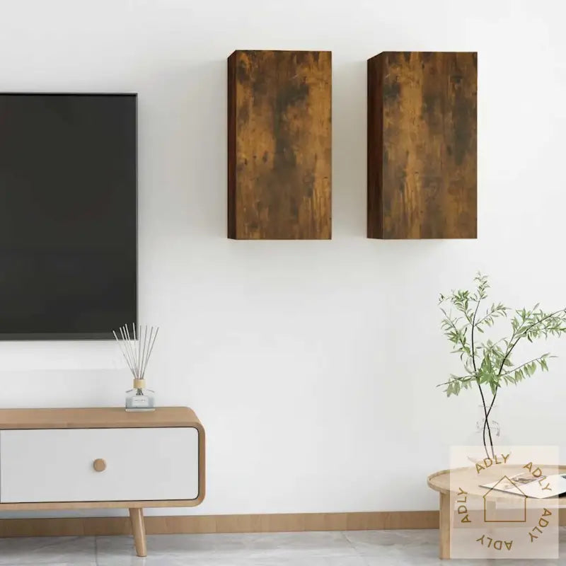 Tv-Benker 2 Stk Røkt Eik 30,5X30X60 Cm Konstruert Tre