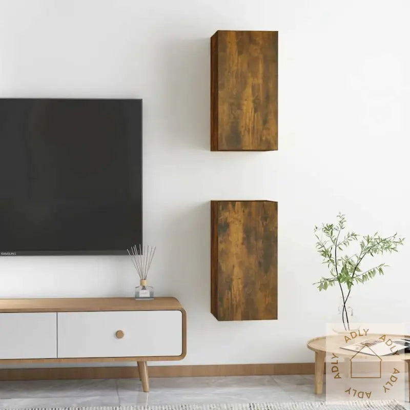 Tv-Benker 2 Stk Røkt Eik 30,5X30X60 Cm Konstruert Tre