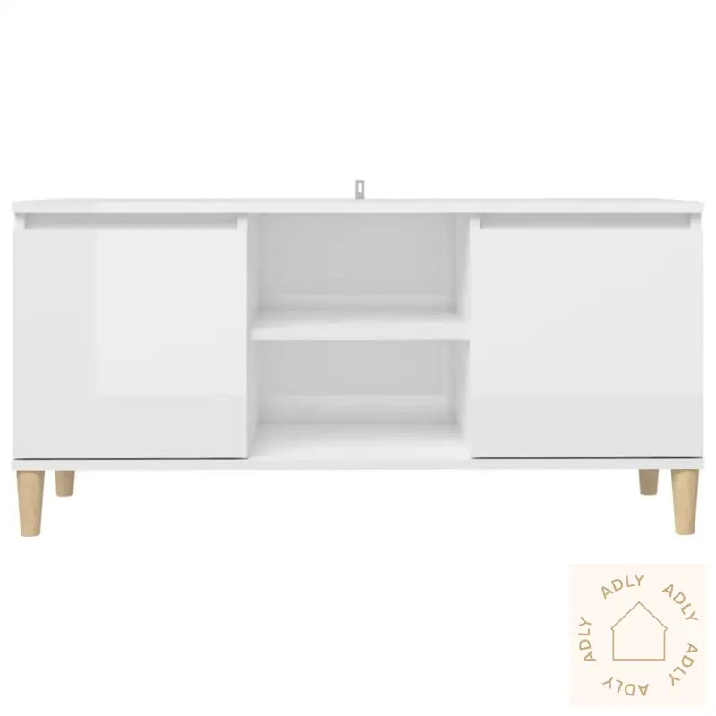 Tv-Benk Med Ben I Heltre Høyglans Hvit 103,5X35X50 Cm