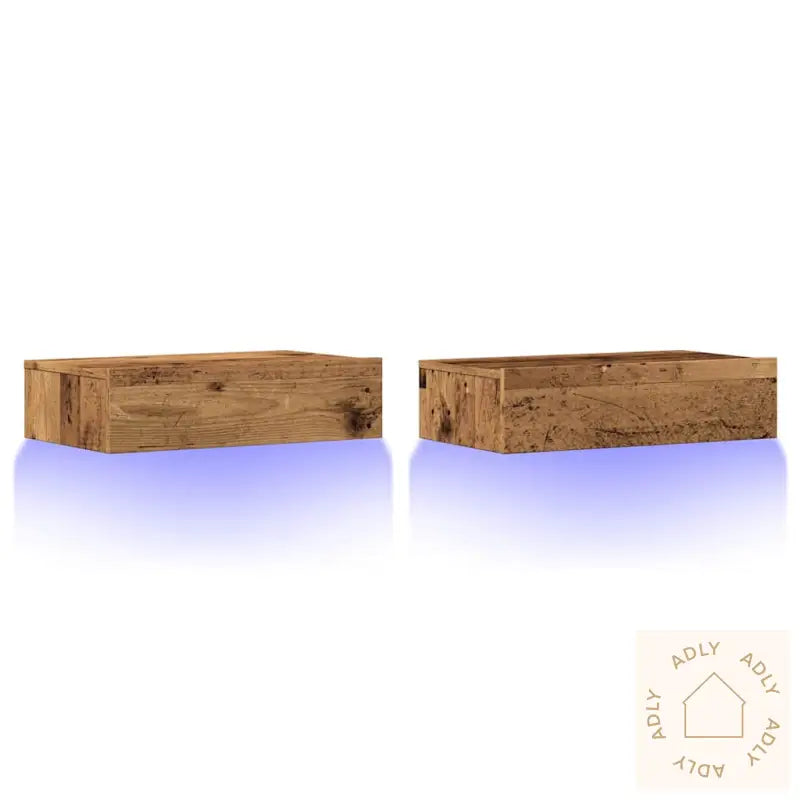 Tv-Benker Med Led-Lys 2 Stk Gammelt Tre 60X35X15,5 Cm