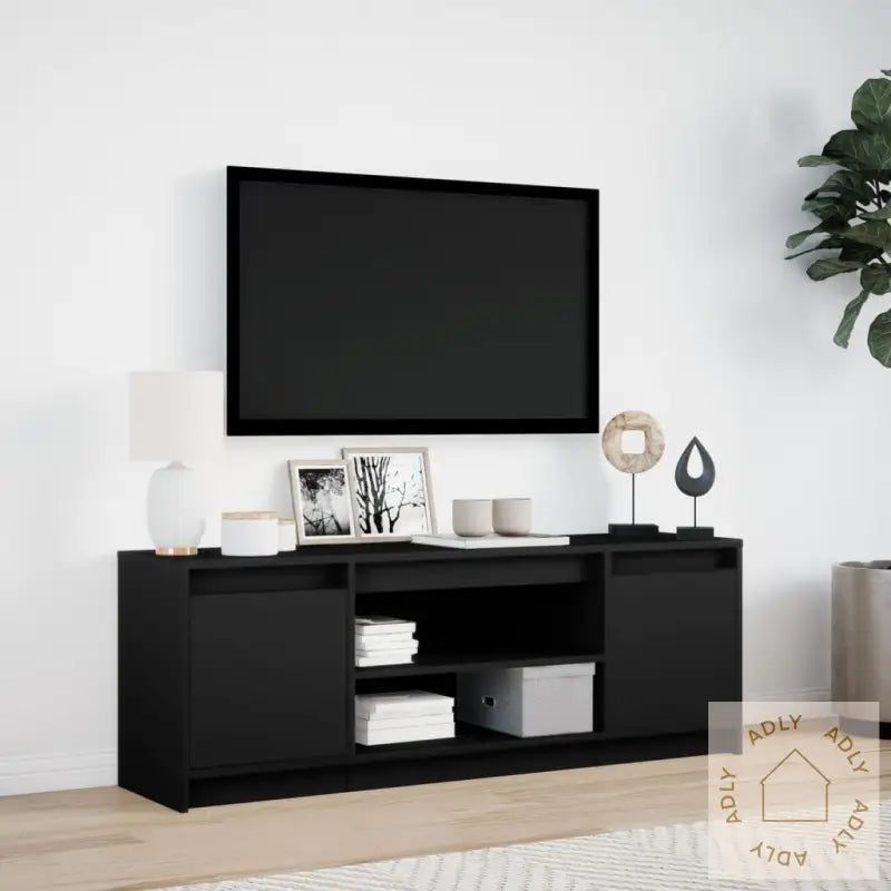 Tv-Benk Med Led Svart 139,5X34X50 Cm Konstruert Tre