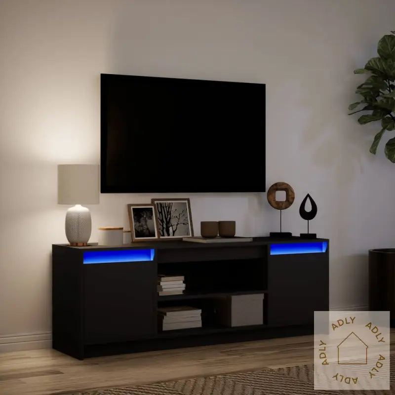 Tv-Benk Med Led Svart 139,5X34X50 Cm Konstruert Tre