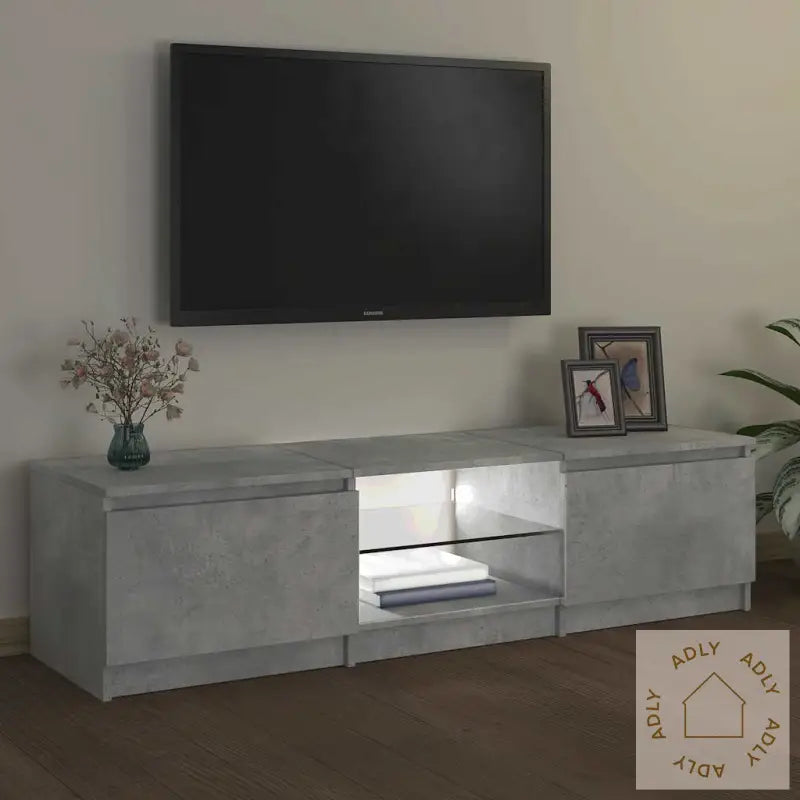 Tv-Benk Med Led-Lys Betonggrå 140X40X36 Cm