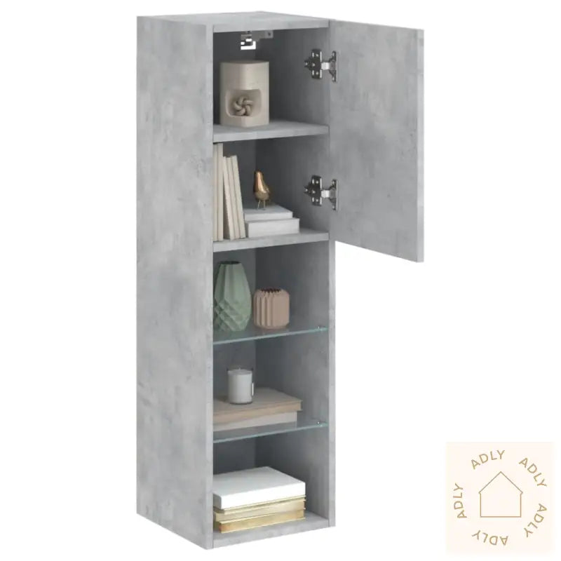 Tv-Benker Med Led-Lys 2 Stk Betonggrå 30,5X30X102 Cm