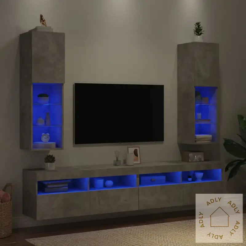 Tv-Benker Med Led-Lys 2 Stk Betonggrå 30,5X30X102 Cm