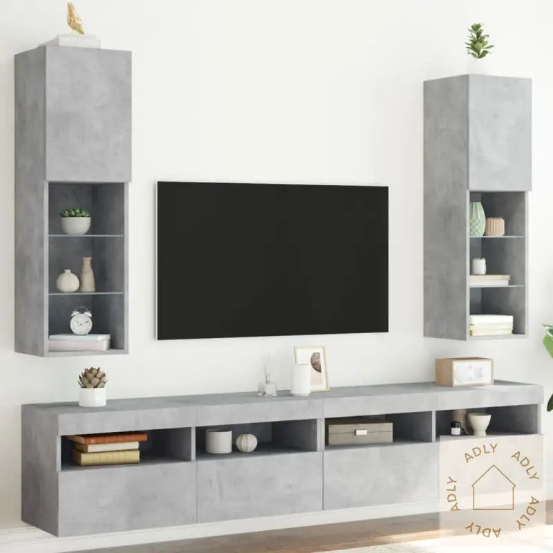 Tv-Benker Med Led-Lys 2 Stk Betonggrå 30,5X30X102 Cm
