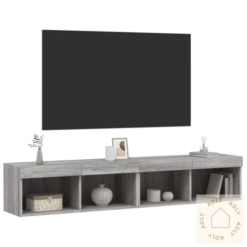 Tv-Benker Med Led-Lys 2 Stk Grå Sonoma 80X30X30 Cm