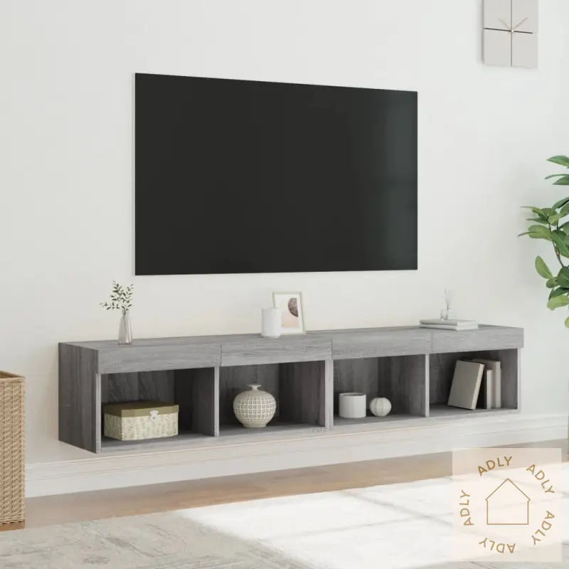Tv-Benker Med Led-Lys 2 Stk Grå Sonoma 80X30X30 Cm
