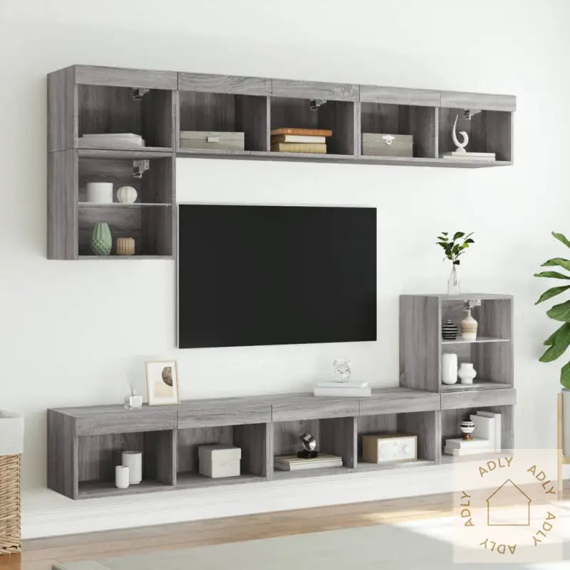 Tv-Benker Med Led-Lys 2 Stk Grå Sonoma 80X30X30 Cm