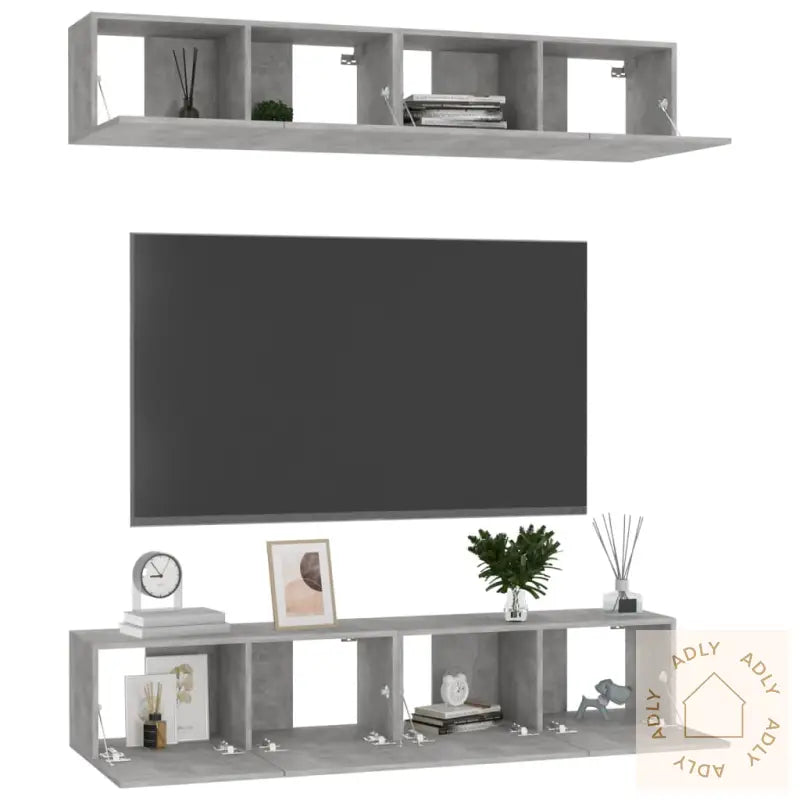 Tv-Benker 4 Stk Betonggrå 80X30X30 Cm Konstruert Tre