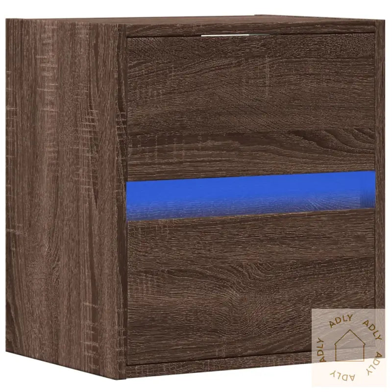 Vegghengt Tv-Benk Med Led Brun Eik 41X31X45 Cm