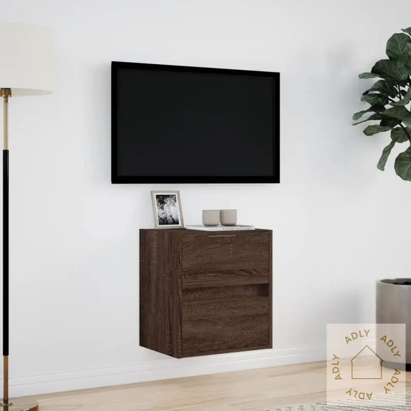 Vegghengt Tv-Benk Med Led Brun Eik 41X31X45 Cm