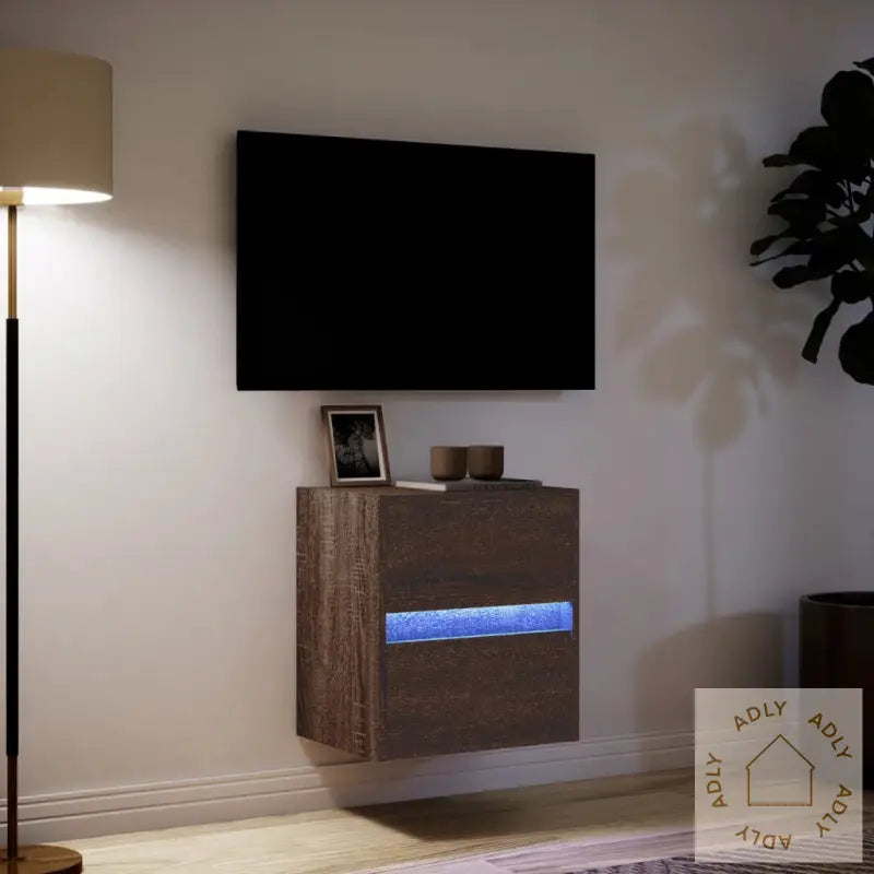 Vegghengt Tv-Benk Med Led Brun Eik 41X31X45 Cm