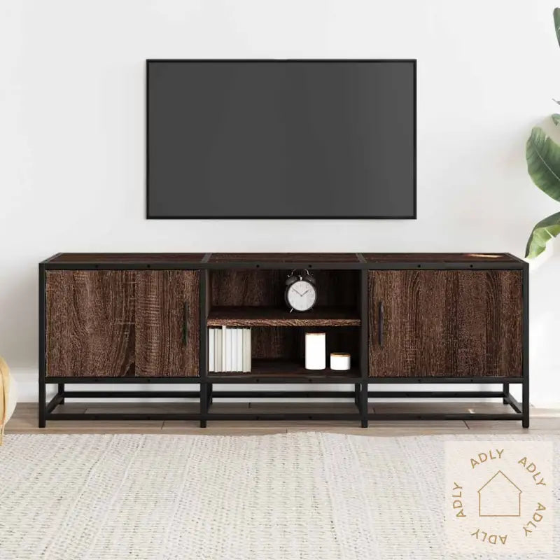 Tv-Benk Brun Eik 120X35X41 Cm Konstruert Tre Og Metall