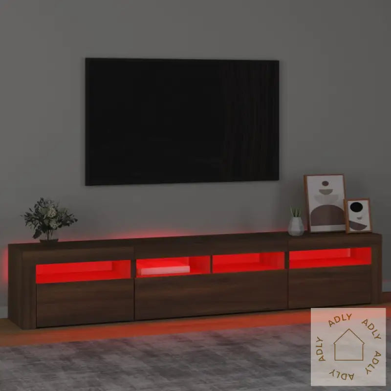 Tv-Benk Med Led-Lys Brun Eik 210X35X40 Cm